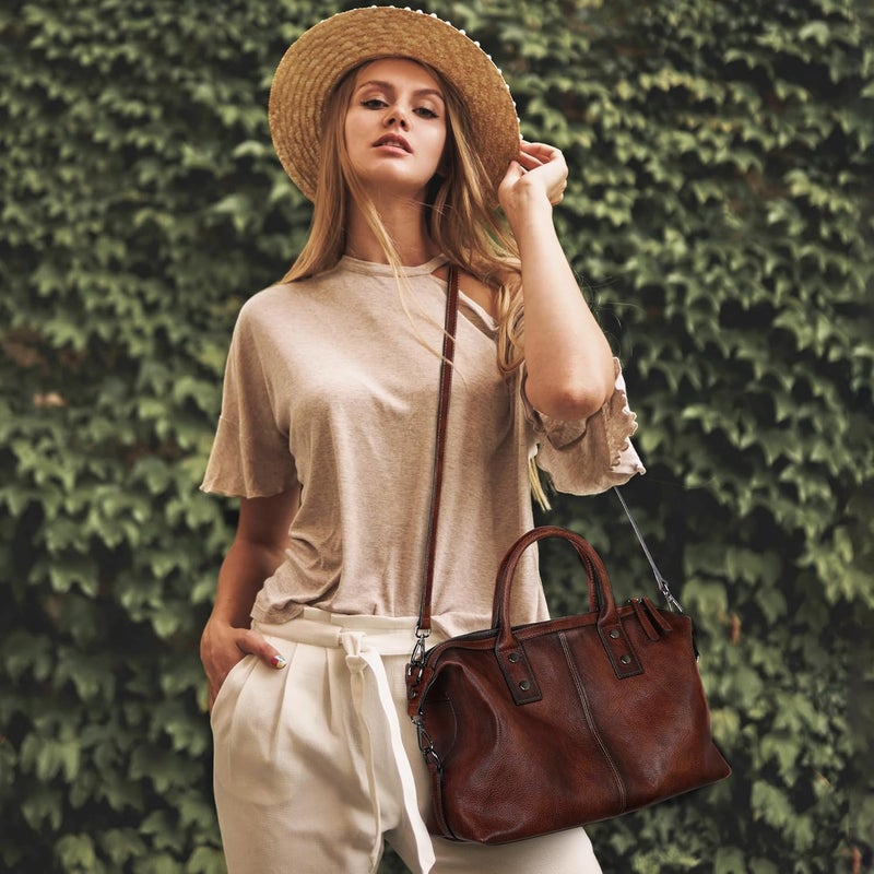 Iswee Genuine Leather Satchel Tote Bag Top Handle Handbag Designer Shoulder Bag Large Capacity Cross Body Bag - Image 2